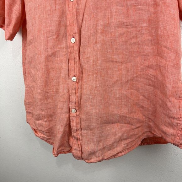 Lands End Button Up Shirt Men Large 16-16 ½ Traditional Fit Orange Short Sleeve - Picture 6 of 11